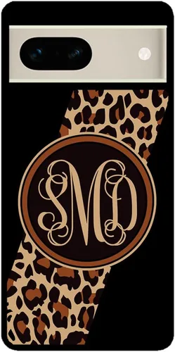 Vista 2 de Funda de goma negra con monograma de piel de leopardo compatible con Google Pixel 10, 10 Pro, 10 Pro XL, 9a, 9 Pro, Pixel 9, Pixel 9 Pro XL, 8a, 8