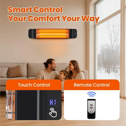 Vista 6 de Calentador infrarrojo de patio de 1500 W, 2 niveles (900 W/1500 W), calentador eléctrico para exteriores montado en la pared con control remoto