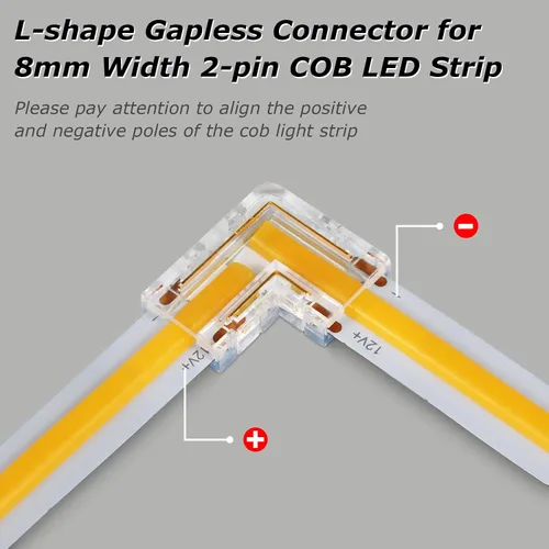 Vista 4 de LightingWill Conectores LED de 2 pines de 8mm, 10 unidades de conector en forma de L transparente, sin soldadura, conector de luz de cinta