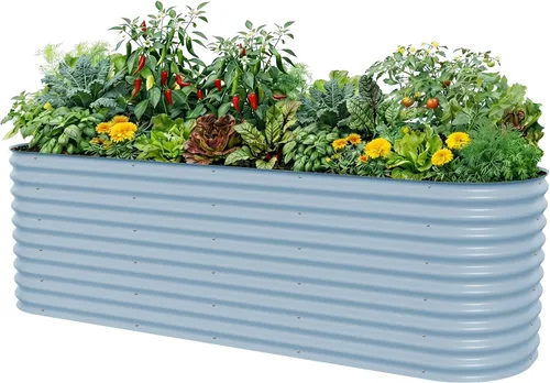 Vista 24 de Vego garden Jardinera elevada redonda de 32 pulgadas de alto y 42 pulgadas para jardín, para verduras, flores, patio, gris moderno