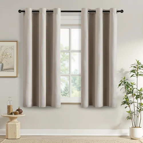 Vista 73 de DONREN Cortinas opacas completas para dormitorio, aislamiento térmico y reducción de ruido, cortinas de lino con ojales para sala de estar y Negro