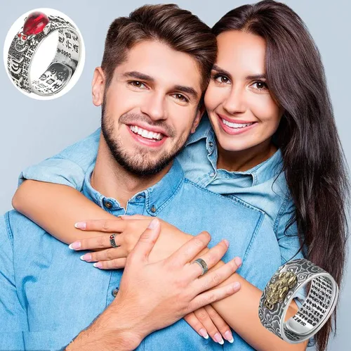 Vista 6 de SONNYX - 8 anillos de Feng Shui Pixiu budista de amuleto de la suerte, mantra, doble protección, anillo de riqueza para hombres y mujeres, anillo