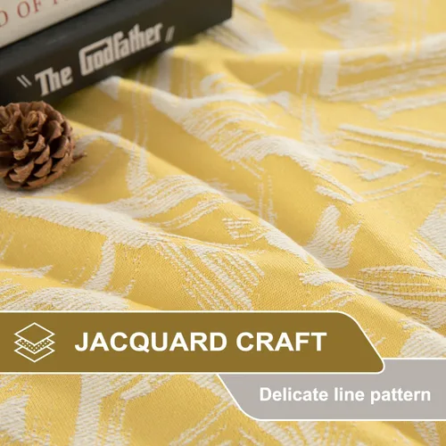 Vista 4 de Leeva Cortinas modernas y pesadas para dormitorio, juego de paneles de cortinas con patrón jacquard amarillo brillante para sala de estar, cortinas