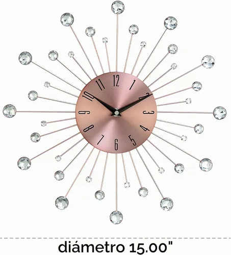 Vista 5 de Deco 79 Reloj de pared de metal Starburst con detalles de cristal, 15" x 1 Cobre