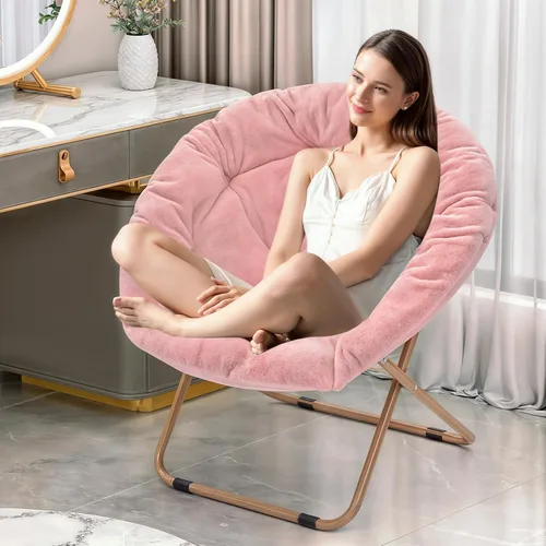 Vista 4 de MoNiBloom Silla redonda plegable de piel sintética con reposacabezas extraíble para adultos, marco de metal, de gran tamaño, cómoda, suave