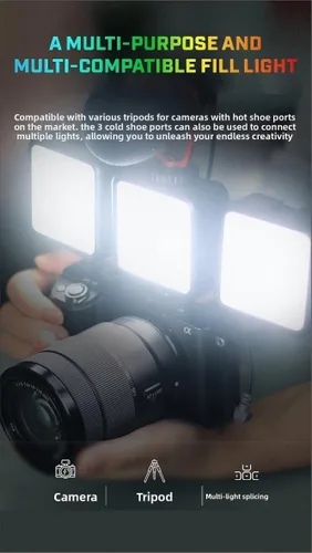Vista 8 de Versión de nivel de entrada luz LED magnética, 96 LED RGB pequeño clip en panel de luz, 2000mAh 3000K-6000K CRI80+, 3 zapatos fríos 1/4 "rosca