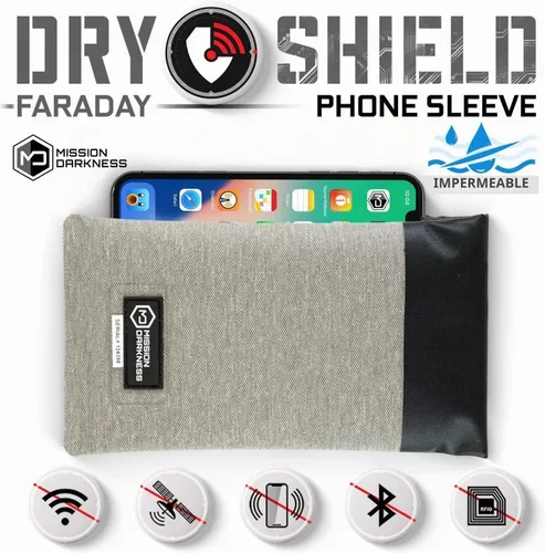 Vista 2 de Mission Darkness Dry Shield Faraday - Funda seca delgada impermeable para teléfonos celulares + forro de blindaje RF, bloqueo de señal, antirastreo