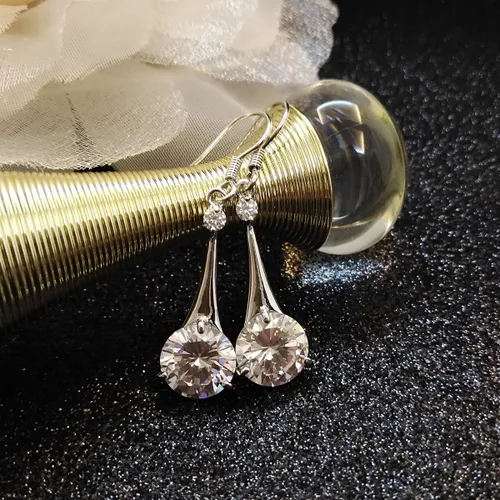 Vista 5 de SBLING Aretes de gota chapados en platino o chapado en oro de 18 quilates, con circonita cúbica, regalos para mujeres y niñas, Cristal, Circonia