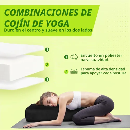Vista 3 de Wellsin Cojín Rectangular para Yoga Bolster - Almohada de Meditación con Funda de Gamuza Lavable, 27"X10"X5.5
