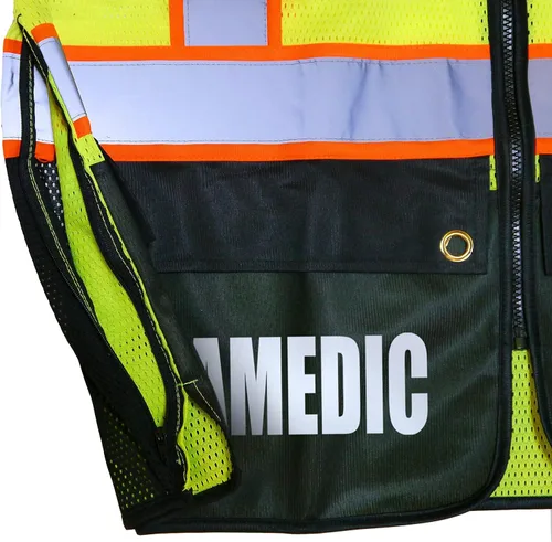 Vista 7 de Chaleco de seguridad para sobrevivientes paramédicos, tipo R Clase 2 con logotipos reflectantes y bolsillo trasero Jumbo