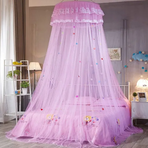 Vista 2 de Sorandy Cortina de cama de princesa de encaje con toldo redondo para cama de niños, cúpula universal para colgar en la cama, decoración