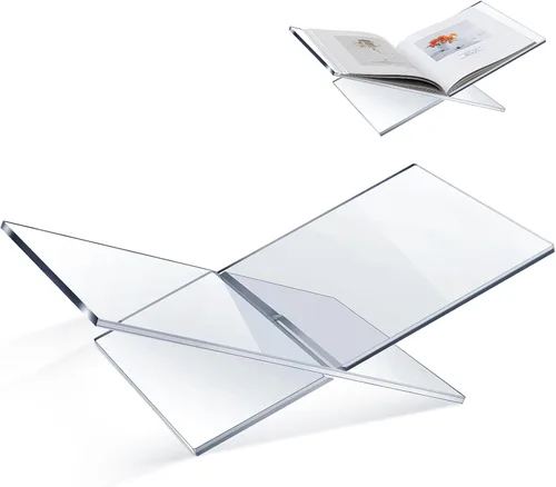 Vista 7 de Soportes grandes de acrílico para libros de 15.8 x 9.5 x 5.4 pulgadas, soporte grueso para libros de lectura, mesa auxiliar abierta para libros