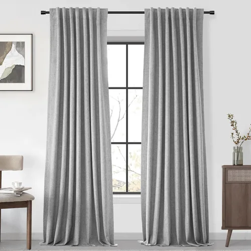 Vista 25 de UHITECH Cortinas cortas de lino de 24 pulgadas de largo para ventanas pequeñas de granja, cortinas opacas modernas para sala de estar, pestañas