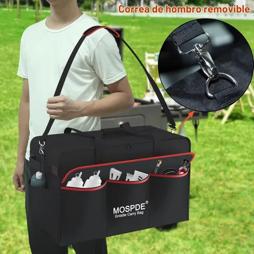 Vista 4 de Bolsa de transporte de parrilla de 22 pulgadas para Blackstone de 22 pulgadas con cubierta de parrilla y soporte, se adapta a la parrilla Blackstone