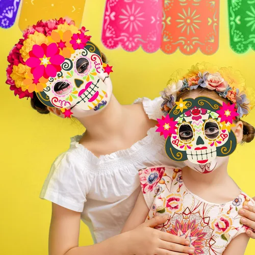 Vista 4 de Hollowfly 30 Pcs Day of The Dead Skulls Masks Craft Kits
