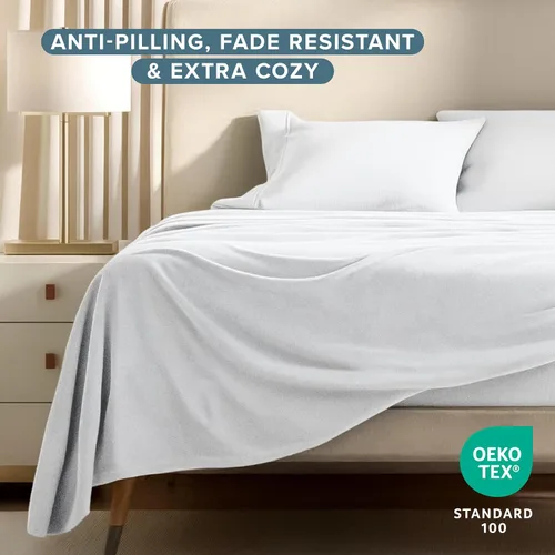 Vista 2 de Bare Home Juego de sábanas de forro polar súper suave, tamaño individual, forro polar extra afelpado, sábanas de cama que no forman bolitas, calidez
