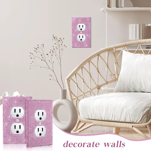 Vista 5 de Kathfly 10 fundas de enchufe de diamantes de imitación rosas, placas de pared decorativas brillantes para enchufes eléctricos, cubiertas de enchufe