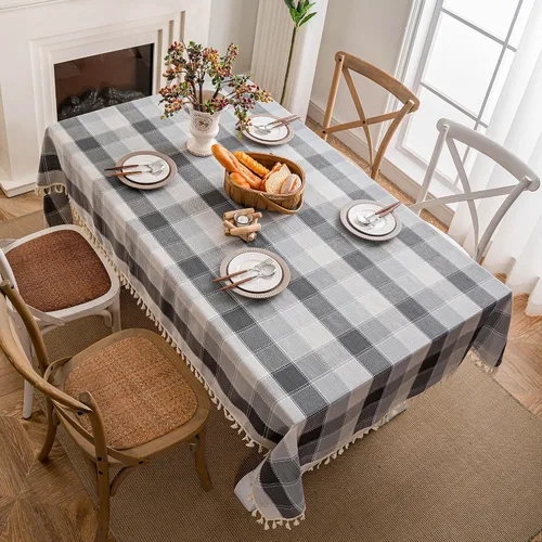 Vista 2 de Neelvin Mantel rústico rectangular de arpillera gruesa de algodón y lino, manteles impermeables sin arrugas para cocina y comedor, 55 x 55 pulgadas