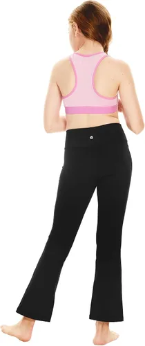 Vista 5 de KYRIAD Leggings de cintura alta para niñas, pantalones acampanados para niños, para baile, entrenamiento, yoga, corte de bota, leggings activos