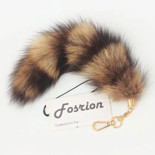 Vista 3 de Fosrion Supper - Llavero de piel de cola de zorro real y esponjosa, para Halloween, cosplay, bolso de mano, accesorio para llavero, gancho de borlas