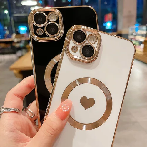 Vista 5 de Funda magnética para iPhone 11 Pro Max, lindo corazón de amor, compatible con MagSafe, borde chapado de lujo, ajuste delgado, a prueba de golpes