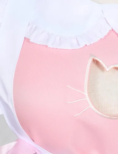Vista 6 de Juego de delantal de sirvienta de gato francés de anime para cosplay, disfraz de cosplay (rosa, S)