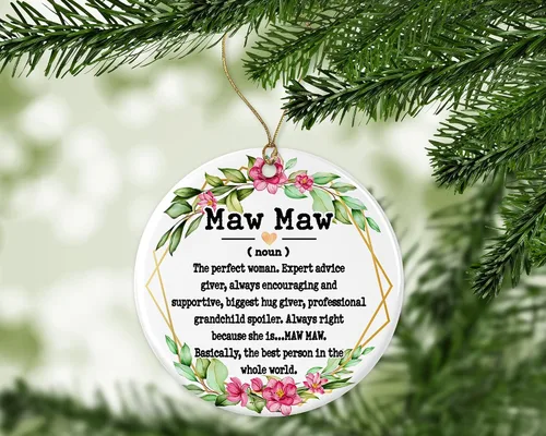 Vista 3 de Adorno de sustantivo de maw maw, regalo de Navidad y día de la madre, recuerdo de definición, impreso en un lado