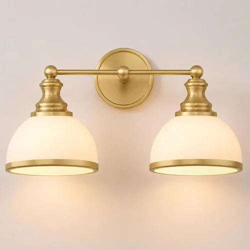 Vista 10 de Hamilyeah Lámpara de tocador de baño dorada con pantalla de vidrio esmerilado, 2 lámparas de tocador sobre espejo, 2 lámparas de pared para baño