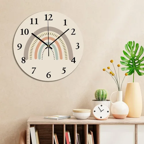 Vista 4 de Reloj de pared bohemio arcoíris rústico de PVC arcoíris de 12 x 12 pulgadas, decoración de cocina, regalos de dormitorio, funciona con pilas, reloj