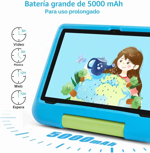 Vista 5 de Tableta para niños de 10 pulgadas, Android 14 para niños, Octa-Core, 4 GB de RAM 64 GB ROM expandible, IPS HD 1280 x 800, WiFi 6, batería de 5000