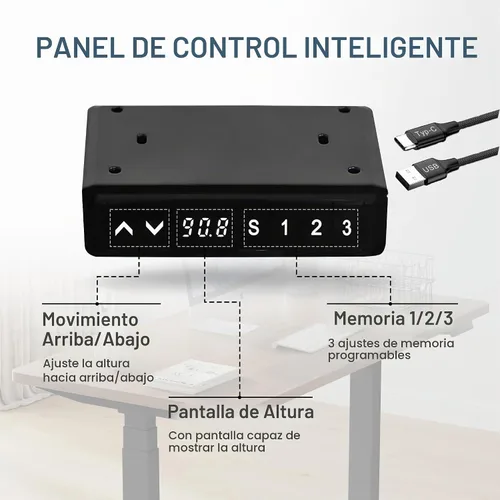 Vista 3 de Fromann Marco de escritorio eléctrico de doble motor, patas de 3 niveles, altura ajustable, con puertos USB A+ C, base de escritorio para el hogar