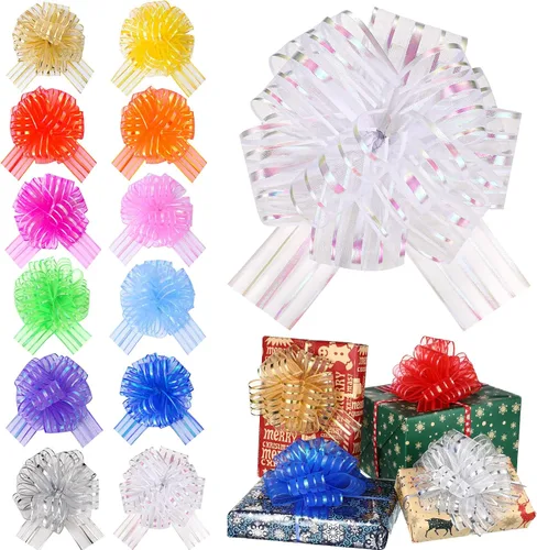 Vista 8 de Poen 24 Piezas Lazos de Organza con Cordón de Navidad de 6 Pulgadas Lazos Grandes de Cinta para Envolver Regalos Manualidades para Envolver Regalos