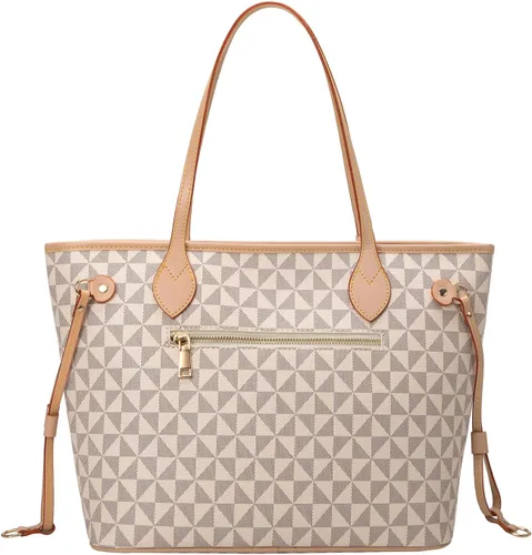 Vista 7 de Bolsos de mano para mujer, bolsos de moda de diseñador con asa superior, 2 piezas, con cartera pequeña (blanco)