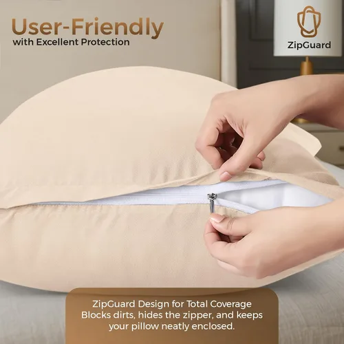 Vista 4 de Utopia Bedding Paquete de 4 protectores de almohada con cremallera tamaño Queen, fundas de almohada de tela de microfibra cepillada suave Beige