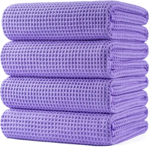 Vista 16 de POLYTE Toalla de baño de microfibra de gran tamaño de 430 GSM, de secado rápido, sin pelusas, 60 x 30 pulgadas, paquete de 4 (tejido de waffle)