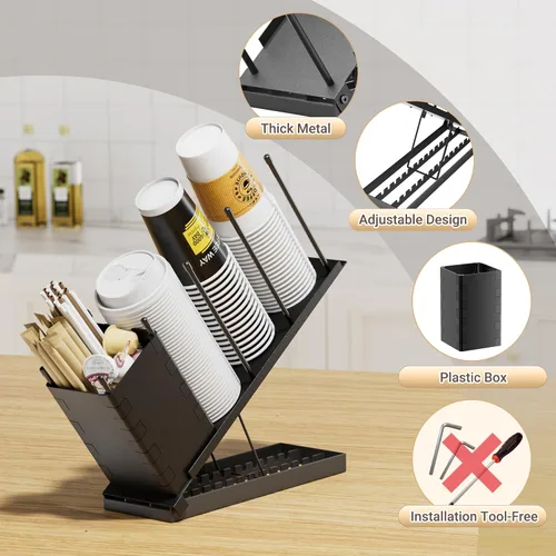 Vista 2 de Dunatou - Soporte para tazas y tapaderas, organizador ajustable para tazas de café, dispensador de 4 compartimentos para tazas de café, dispensador