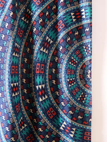 Vista 7 de Popular Handicrafts Cortinas hippie azul con mandala de camello de 100 pulgadas de largo para sala de estar o dormitorio, juego de 2 paneles