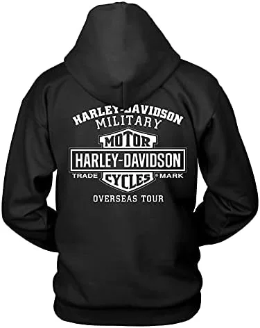 Vista 2 de Harley-Davidson Militar - Sudadera con capucha para hombre, diseño gráfico en el extranjero Cráneo de texto, Negro