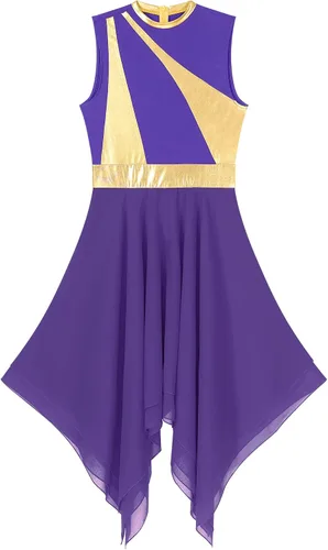 Vista 5 de Women's Asymmetrical Praise Dance Costume Sleeveless Color Block Lyrical Modern Dance Dress