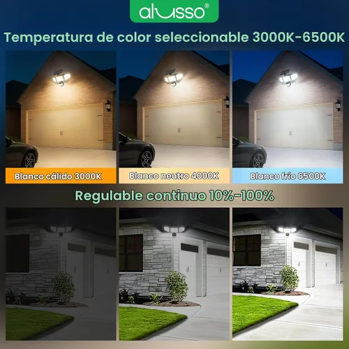 Vista 3 de ALUSSO Luces solares con sensor de movimiento para exteriores de 400 lúmenes, luces de seguridad LED con control remoto, 3 modos