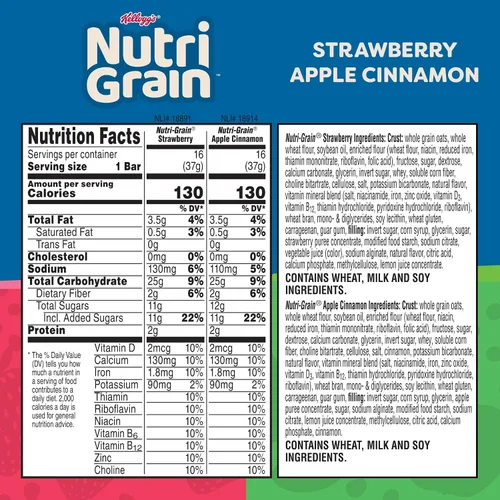 Vista 2 de Barras de Desayuno Nutri-Grain, Hechas con 10g de Granos Enteros, Barras de Snack, Paquete Surtido (3 Cajas, 48 Unidades)