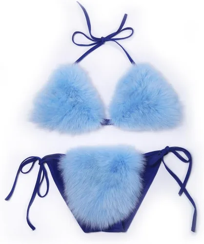 Vista 22 de ZOSCGJMY Conjunto de bikini de dos piezas de piel sintética para mujer Beige