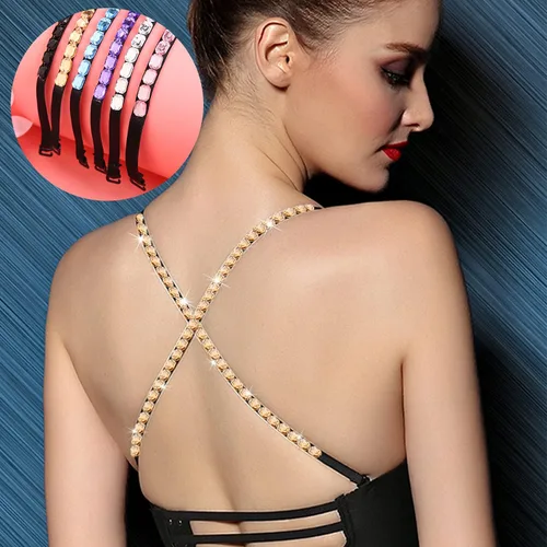 Vista 3 de Women's Replacement Bra Strap Rhinestone Invisible Elastic Adjustable Removable Shoulder Straps Tops Dress Decoration Multi Color 5Pairs Pack