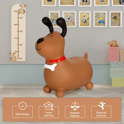 Vista 5 de INPANY Perro Saltarín Marrón Caballo Saltador para Niños Pequeños - Caballo Saltador Rebotante, Juguetes de Animales para Montar para Niñas y Niños