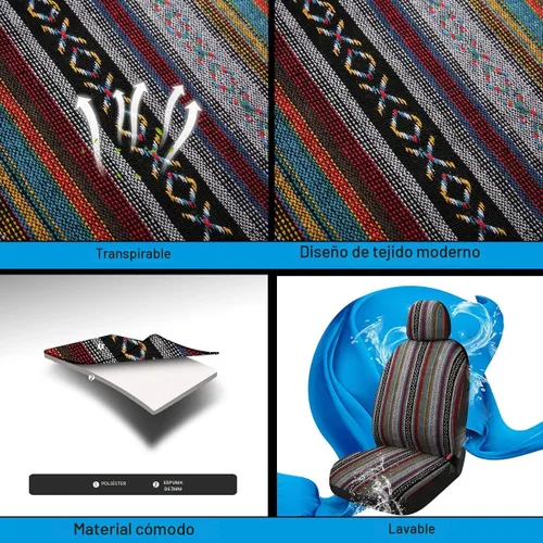 Vista 4 de Baja Saddle Blanket - Fundas de asiento de automóvil, 4 piezas delanteras, transpirables y lavables, tejido a rayas, funda de asiento universal
