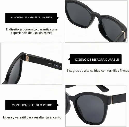 Vista 3 de ZENOTTIC Cateye - Gafas de sol polarizadas para mujer, gafas de sol de gran tamaño, protección UV400, estilo retro Marco negro/lente polarizada gris