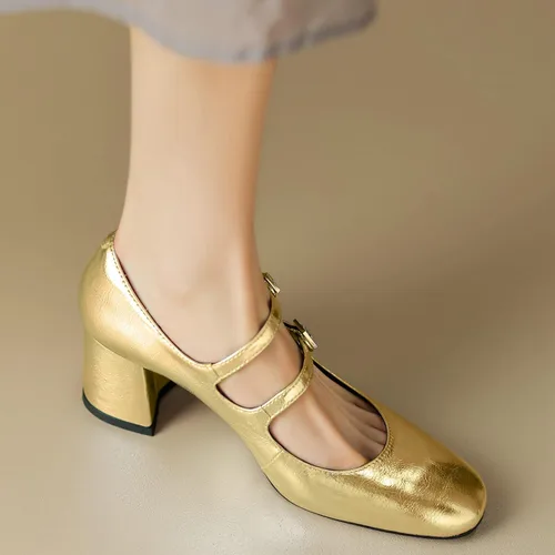 Vista 4 de LUXMAX Zapatos de vestir de tacón grueso Mary Janes con punta cuadrada de los años 50 para mujer, estilo vintage de los años 50