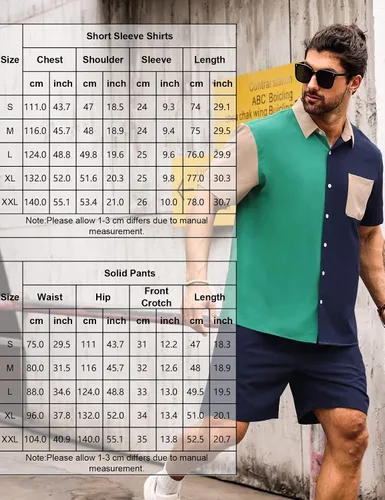 Vista 7 de LecGee Conjunto de 2 piezas de camisa y pantalones cortos de manga corta con botones para hombre