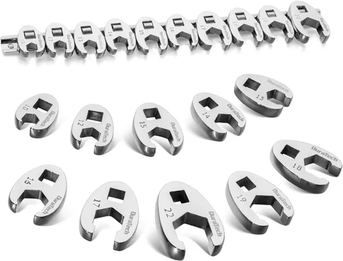 Vista 12 de DURATECH 3/8" Drive Crowfoot Wrench Set with 2 Extension Bars, SAE & Metric, 19-Piece, 10-22mm & 3/8"-7/8", CR-V Steel, with EVA Foam Tool Organizer