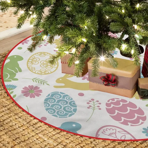 Vista 22 de Falda de árbol de Pascua, huevos de conejo de Pascua, falda de árbol de Navidad, tapete para fiestas de vacaciones, decoración de interiores